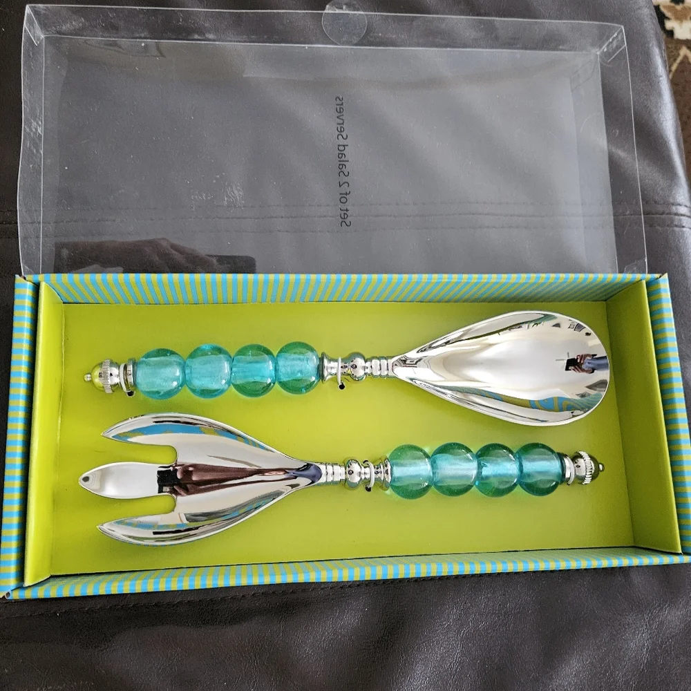 MANGO MOON Serving Salad Dessert Contemporary  Fork Spoon Set NIB